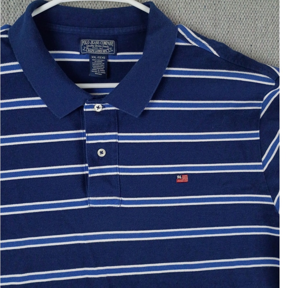 Polo‎ Jeans Co Ralph Lauren Polo Shirt Mens XXL Blue Striped Short Sleeve Cotton